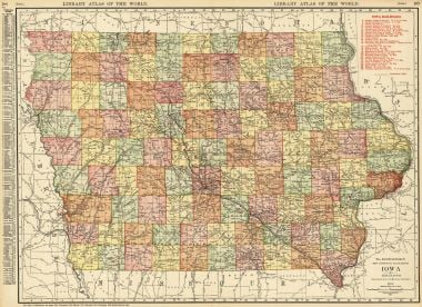 Rand-Mcnally New Commercial Atlas Map of Iowa: Title: Rand-Mcnally New Commercial Atlas Map of Iowa Publication Date: 1912 Author: RAND-MCNALLY & COMPANY Publisher: RAND MCNALLY & CO. Publishing Info: Pages 204-205 from The Library atlas. Railroad