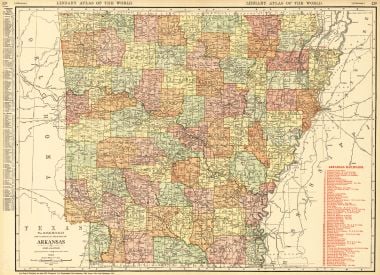 Rand-Mcnally New Commercial Atlas Map of Arkansas: Title: Rand-Mcnally New Commercial Atlas Map of Arkansas Publication Date: 1912 Author: RAND-MCNALLY & COMPANY Publisher: RAND MCNALLY & CO. Publishing Info: Pages 252-253 from The Library atlas. Rail