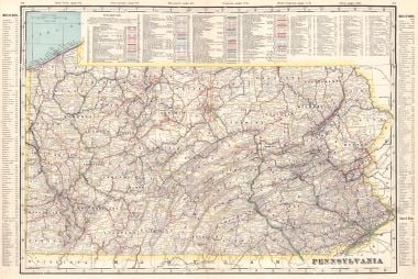 Pennsylvania: Title: Pennsylvania Publication Date: c1906 Author: CRAM, GEORGE F. Publisher: A.A. Grant Publishing Info: From Grant's Bankers' and Brokers' railway system atlas, cover dated 1906. Railroads color co