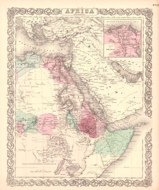 Africa North Eastern Sheet.: Title: Africa North Eastern Sheet. Publication Date: 1869 Author: COLTON, JOSEPH HUTCHINS Publisher: J.H. COLTON & CO. Publishing Info: Inset show Delta of the Nile. Polar projection. Ornamental borde
