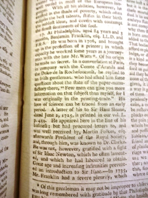 1790 Gentlemans Magazine Benjamin Franklin Obituary - 2