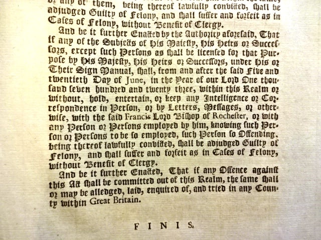 1723 English Acts Treason Atterbury Plot - 3