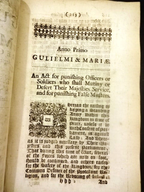 1689 English Mutiny Act William and Mary - 2