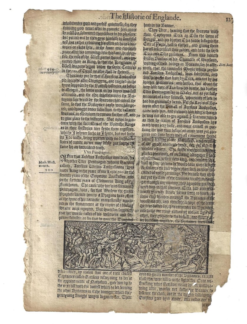 1577 Leaf Historie of Englande Woodcuts - 3