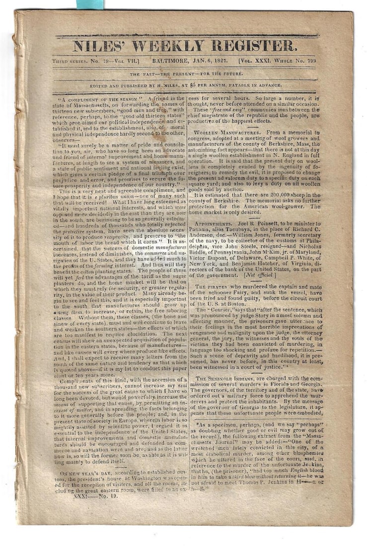 1827 Niles Weekly Runaway Slaves Pirates (1 of 3)