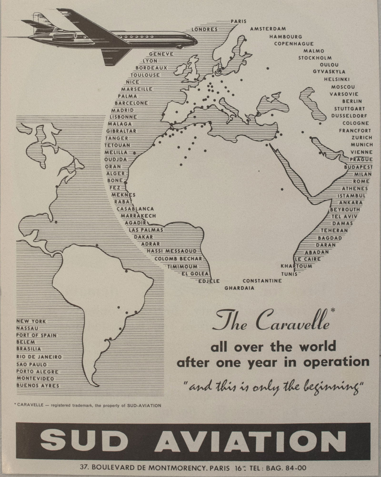 1960 SUD Aviation Fleet's Pictorial Route Map -- SUD Aviation (1 of 1)