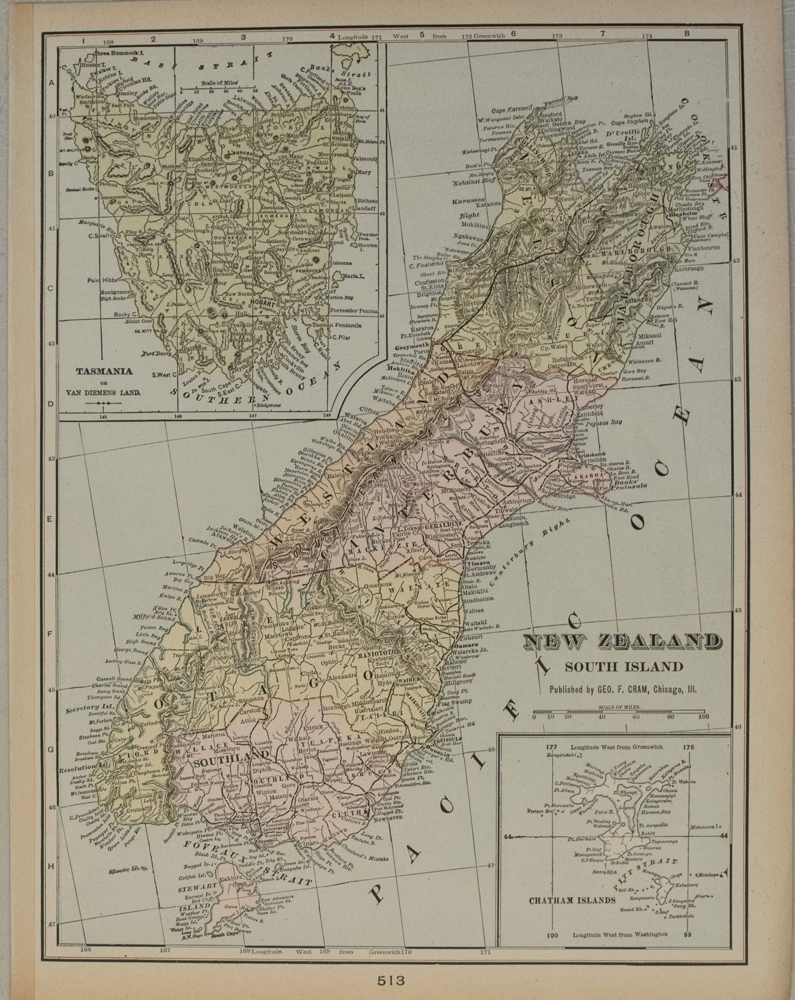 1901 Cram Map of Queensland, New Zealand's South Island and Tasmania -- Queensland [verso] New (1 of 2)