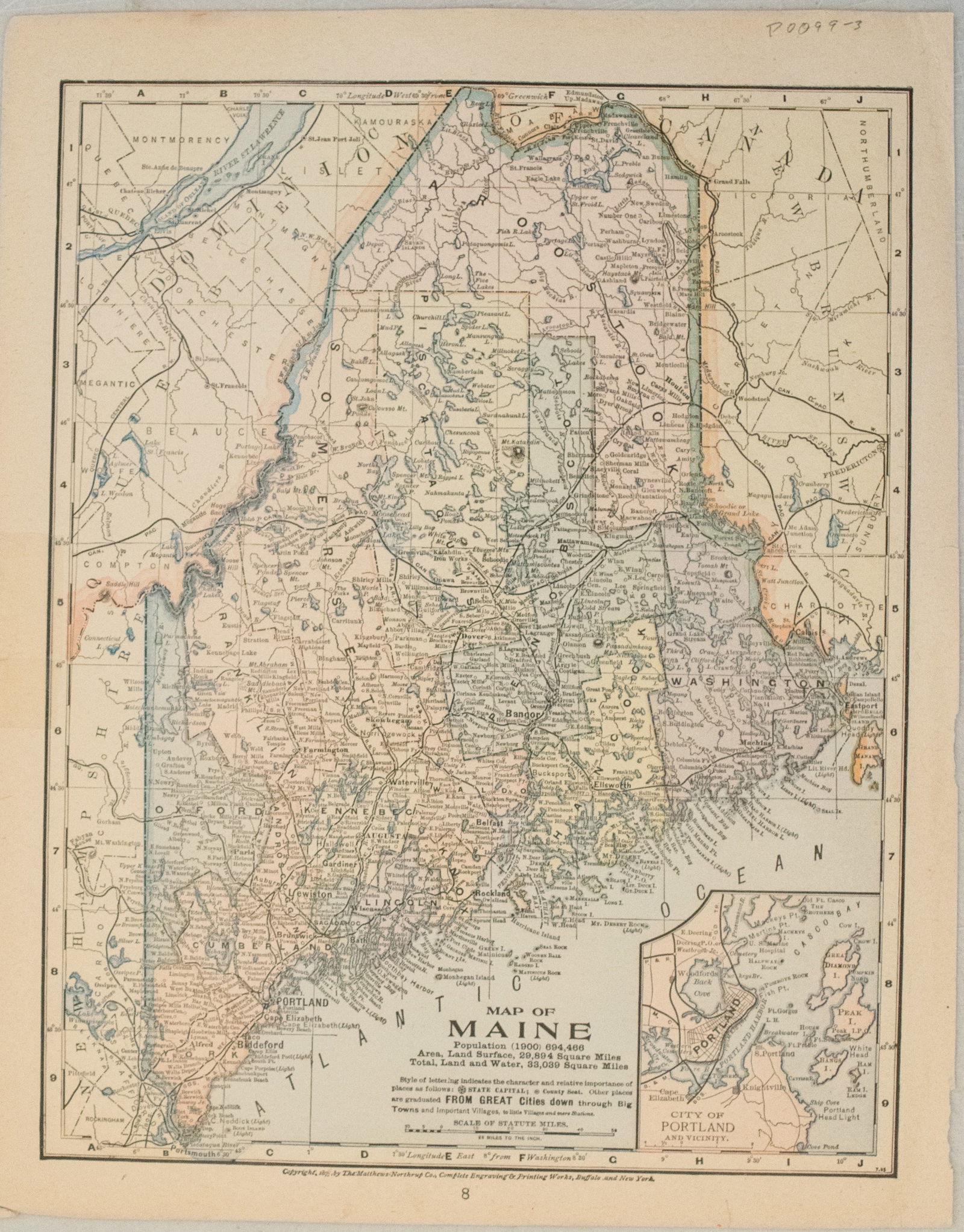 1895 Matthews Map of South America and Maine on Verso -- South America [verso] Maine - 2