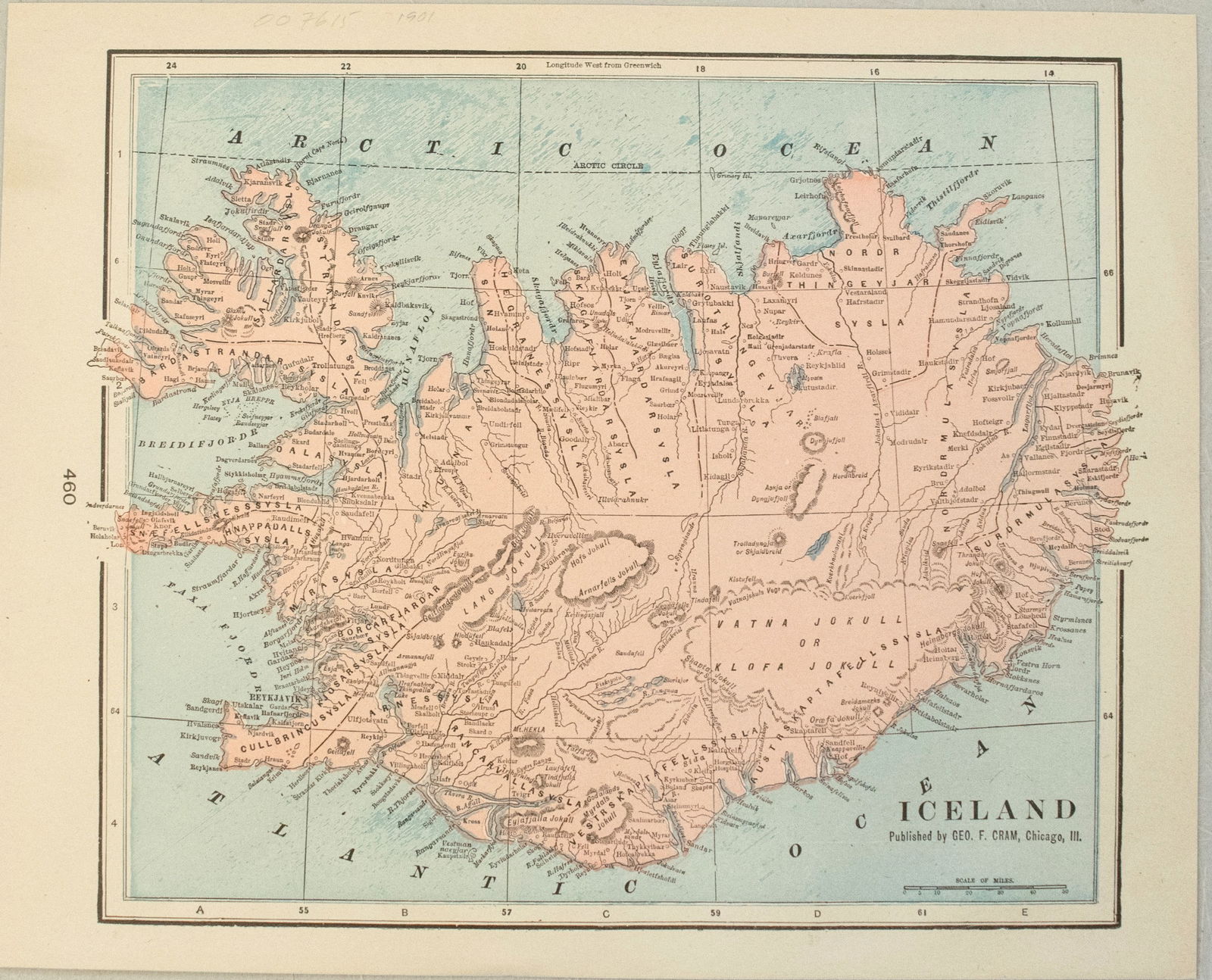 1901 Cram Map of Iceland -- Iceland (1 of 1)