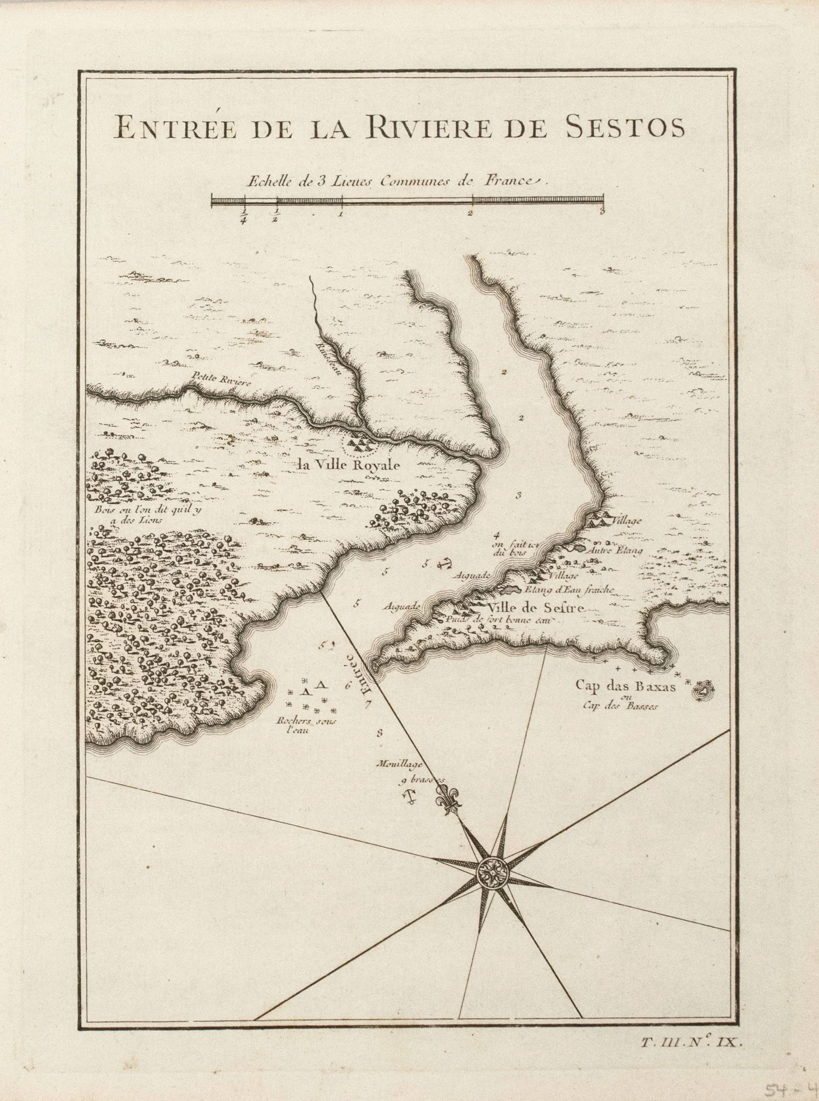 1747 Bellin Map of Liberia at Cestos River -- Entrée de la Riviere de Sentos (1 of 1)