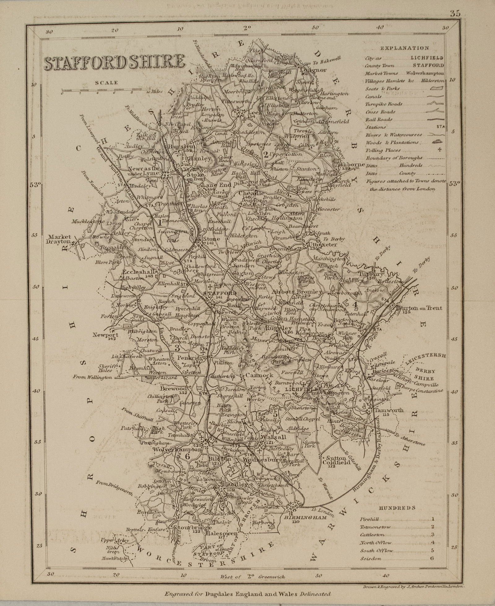 1845 Archer Map of Staffordshire -- Staffordshire (1 of 1)