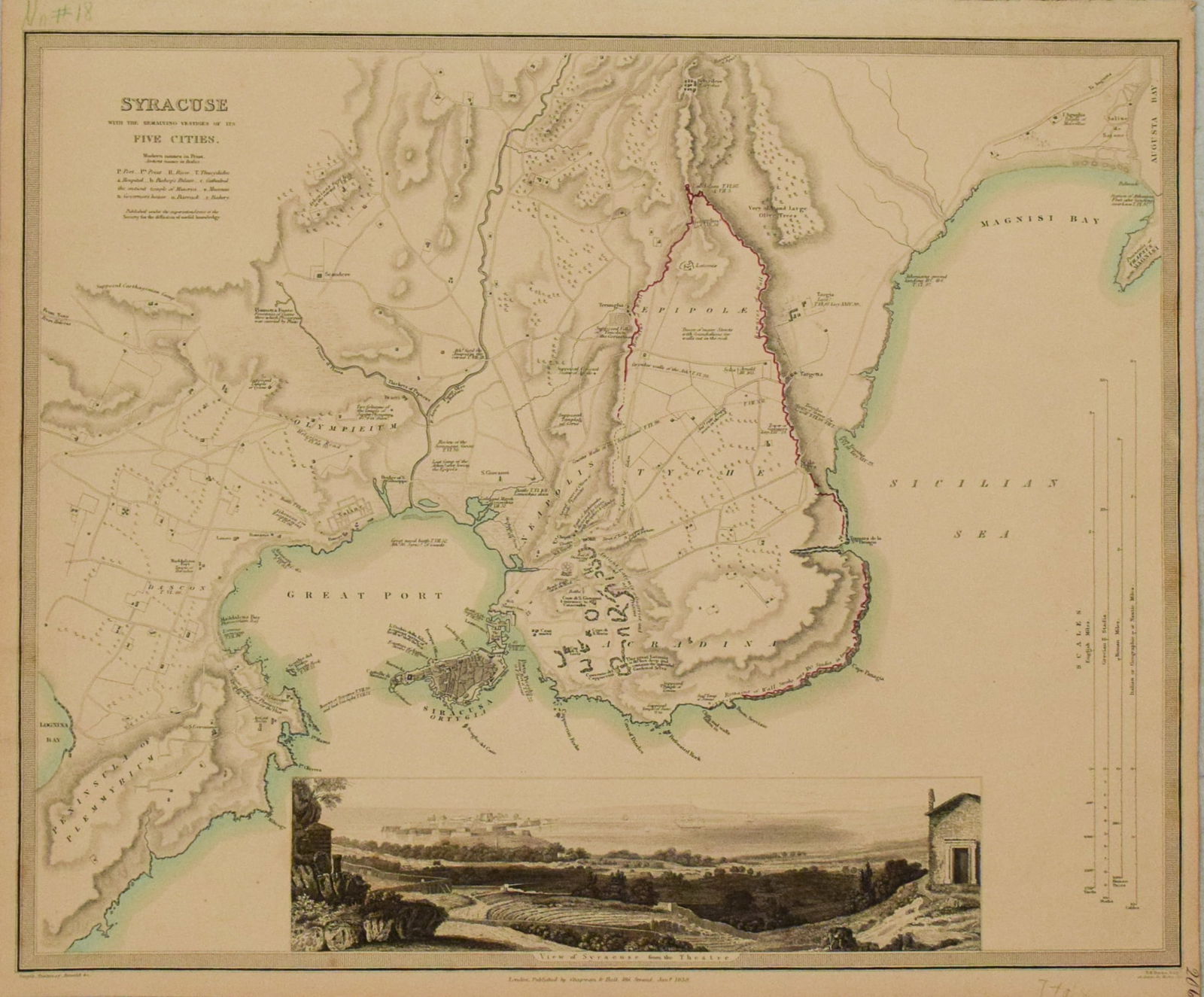 1835 SDUK Map of Syracuse -- Syracuse with the remaining vestiges of its Five Cities (1 of 1)