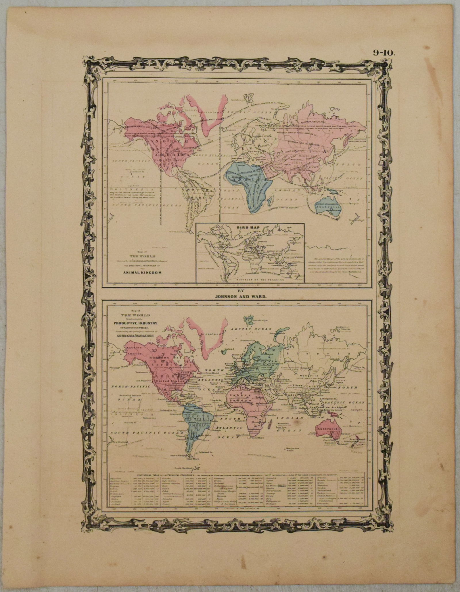 1863 Johnson Map of the World Illustrating the Animal Kingdom and Productive Industry (1 of 1)