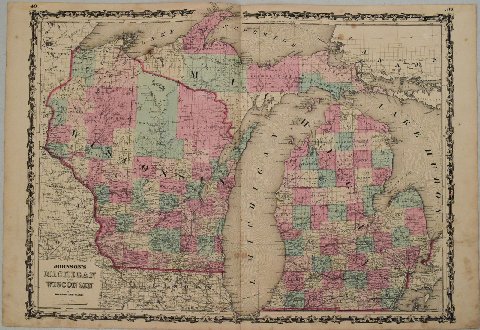 1863 Johnson Map of Michigan and Wisconsin -- Johnson's Michigan and Wisconsin (1 of 1)