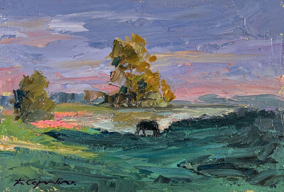 Oil painting A quiet night passes among the grasses Boris Serdyuk: Title: Oil painting A quiet night passes among the grasses Boris Serdyuk Description: №AAA4782 The oil painting on Cardboard titled "A Quiet Night Passes Among the Grasses" captures the serene b