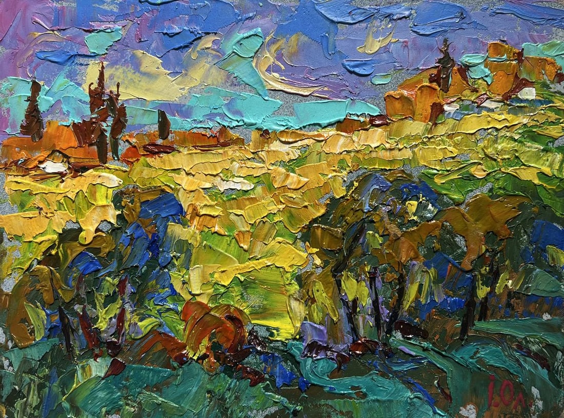 Oil painting Sunny summer day Alex Kalenyuk: Title: Oil painting Sunny summer day Alex Kalenyuk Description: №AAA3826 This oil painting cardboard, titled "Sunny summer day", the composition is layered, creating a deep perspective that draw