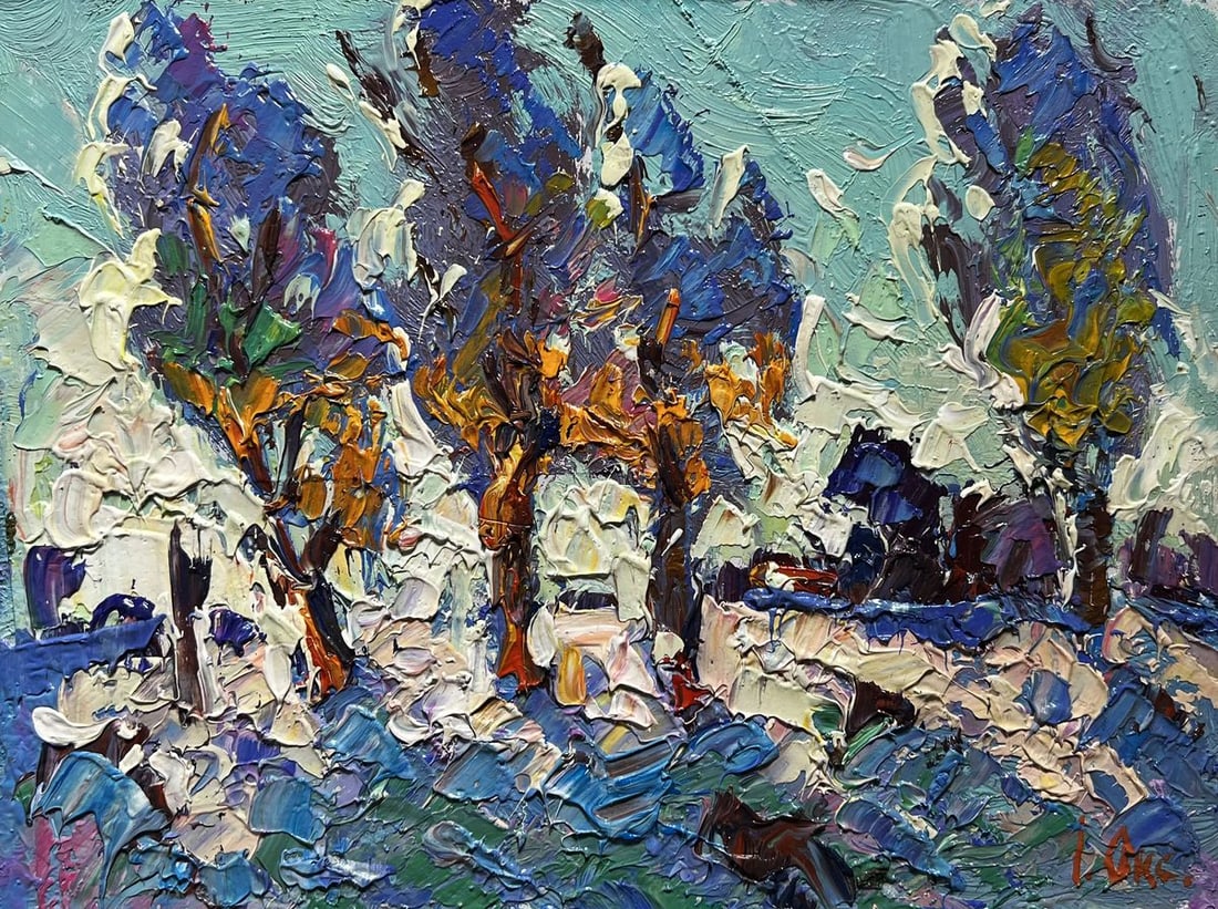 Oil painting Young poplars in the field Oksana Kalenyuk: Title: Oil painting Young poplars in the field Oksana Kalenyuk Description: №AAA3906 This oil painting cardboard, titled "Young poplars in the field", the painting exudes a sense of fresh beginn