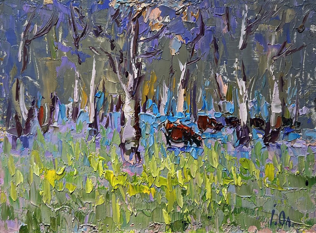 Oil painting Early spring and the meadows are in bloom Alex Kalenyuk: Title: Oil painting Early spring and the meadows are in bloom Alex Kalenyuk Description: №AAA3992 This oil painting cardboard, titled "Early spring and the meadows are in bloom", the interplay o