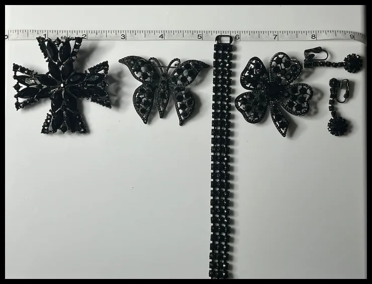 Vintage Lot of Black Rhinestone Weiss Jewelry - 15