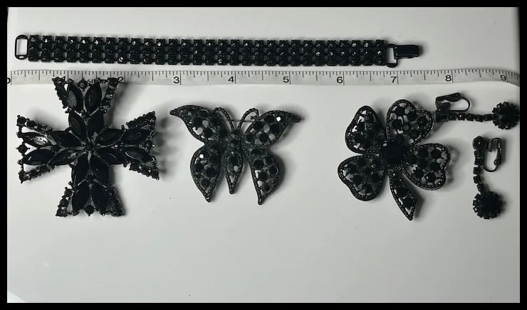 Vintage Lot of Black Rhinestone Weiss Jewelry - 16