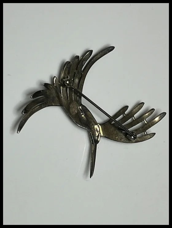 Vintage Sterling Silver Hummingbird Pin with Ruby Eye and Marcasite Pave - 4