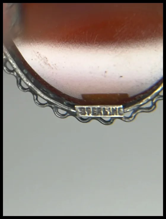 Vintage Carnelian Fleur De Lis Sterling Silver Brooch/Pin - 6