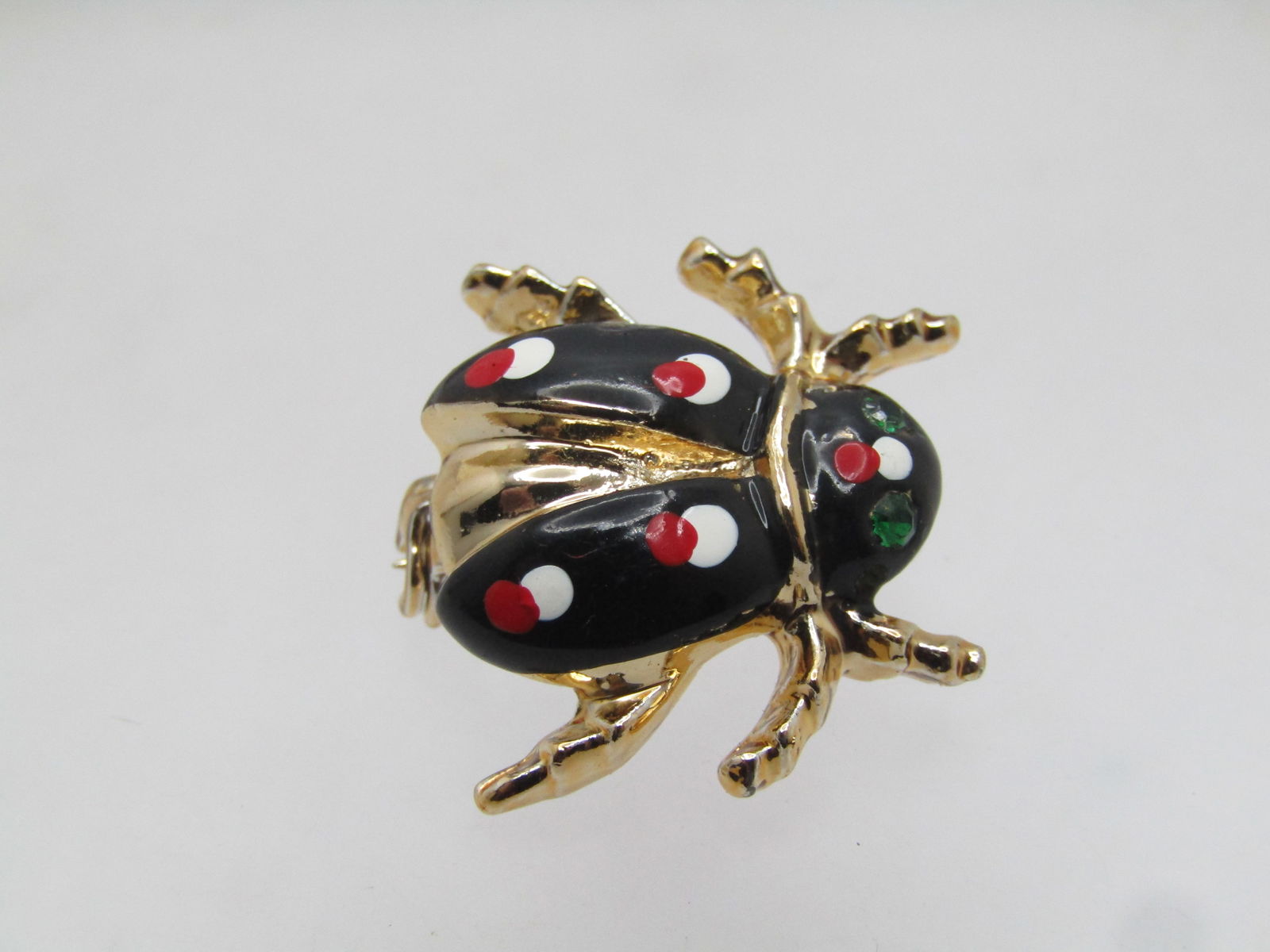 Vintage Black/Red/White Enameled Lady Bug Brooch, 1950's-1960's (1 of 4)