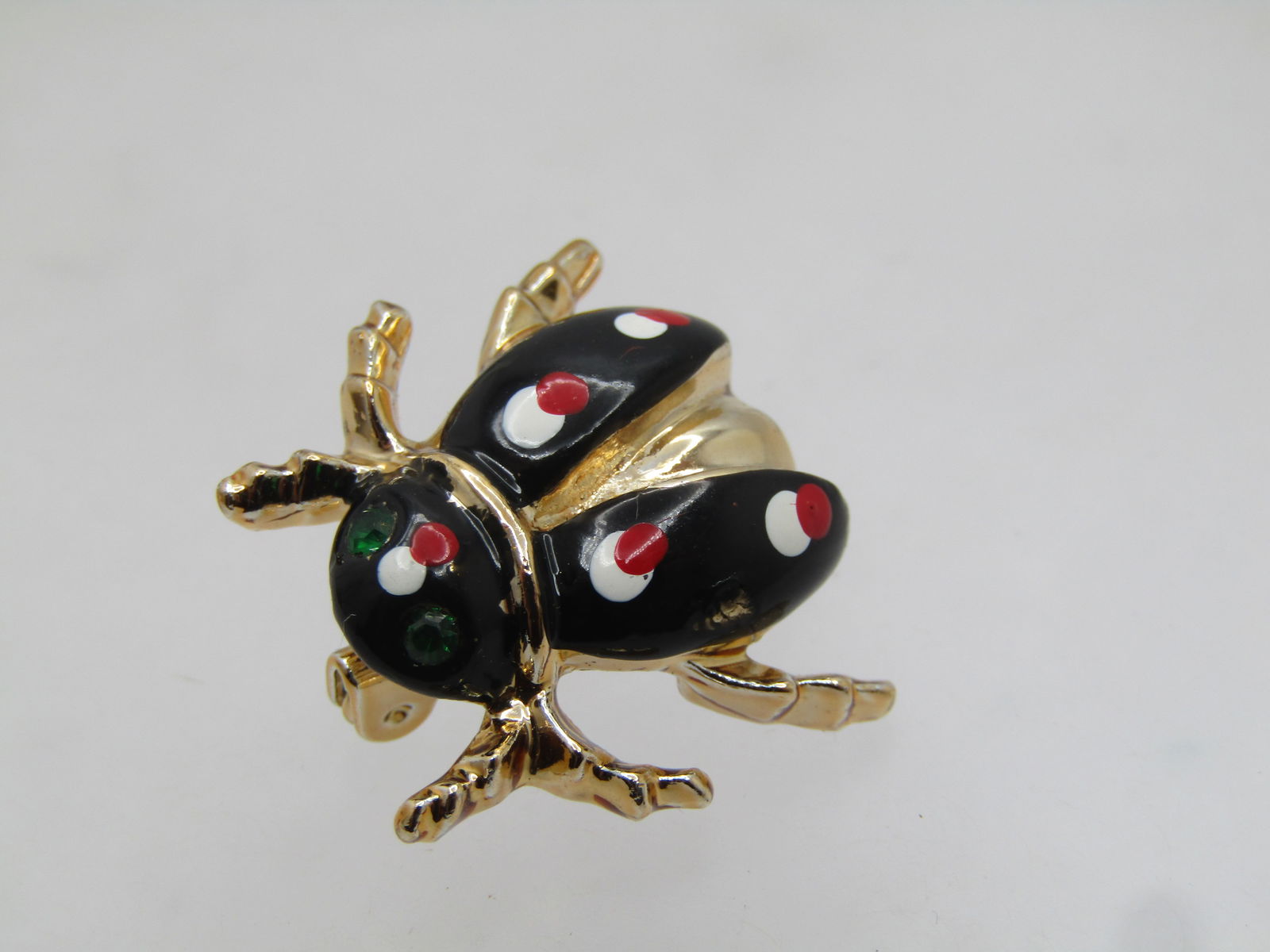 Vintage Black/Red/White Enameled Lady Bug Brooch, 1950's-1960's - 2