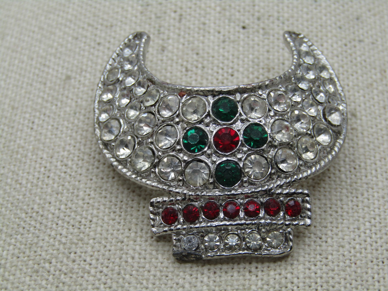 Vintage Shriner’s Fez Crescent Rhinestone Brooch. 1960's-1970's - 2