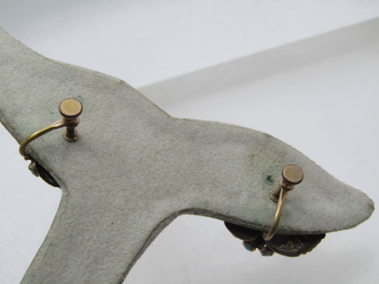 Vintage Sterling Turquoise Glass Bead Earrings, Screwback, 1940's-1950's - 4