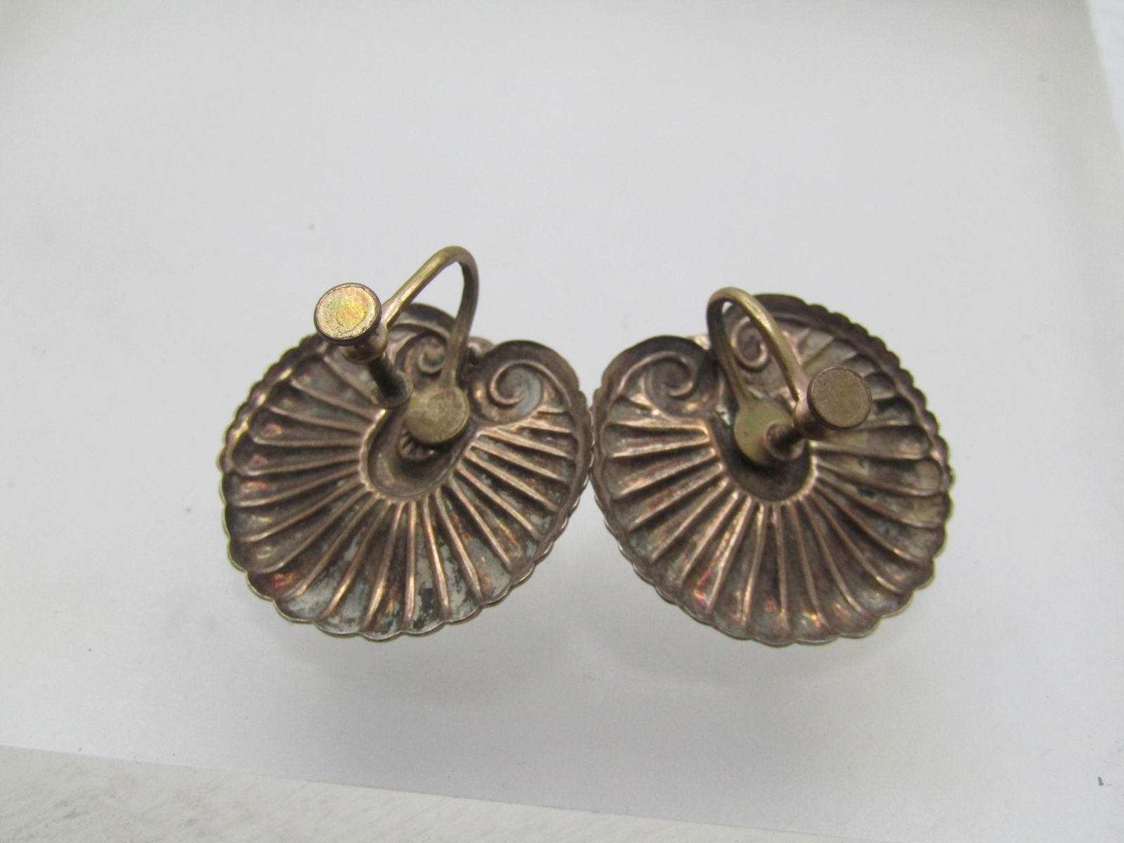 Vintage Sterling Turquoise Glass Bead Earrings, Screwback, 1940's-1950's - 6