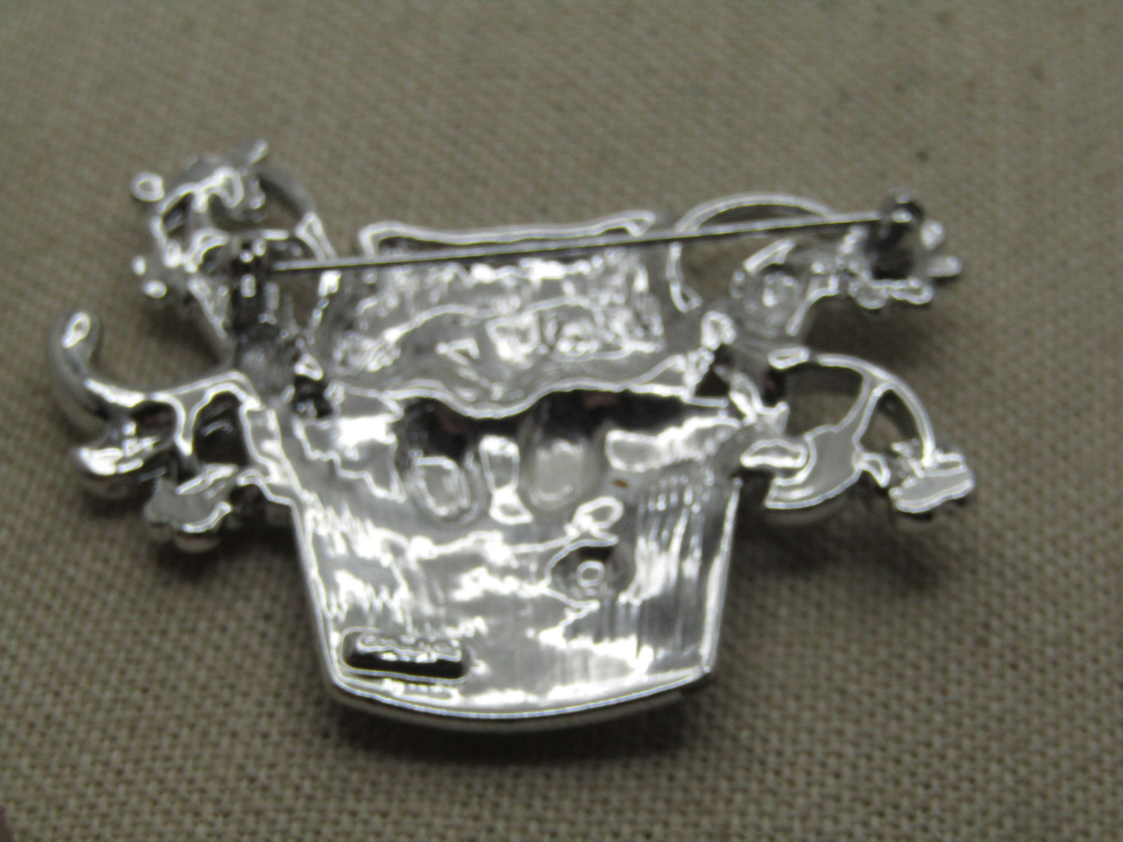 Vintage Cat in Flower Pot Brooch, Signed AJC, 1980's - 5