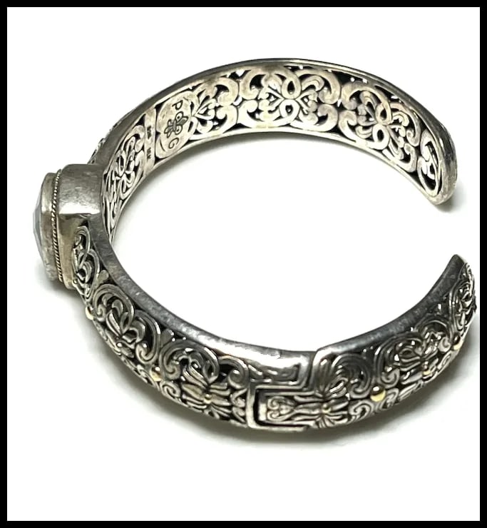 Estate Phillip Gavriel PG Sterling Silver & 18k Gold Smoky Quartz Filigree Cuff Bracelet, Earrings, - 4