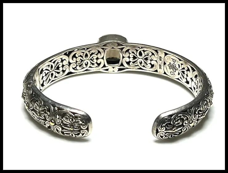 Estate Phillip Gavriel PG Sterling Silver & 18k Gold Smoky Quartz Filigree Cuff Bracelet, Earrings, - 5