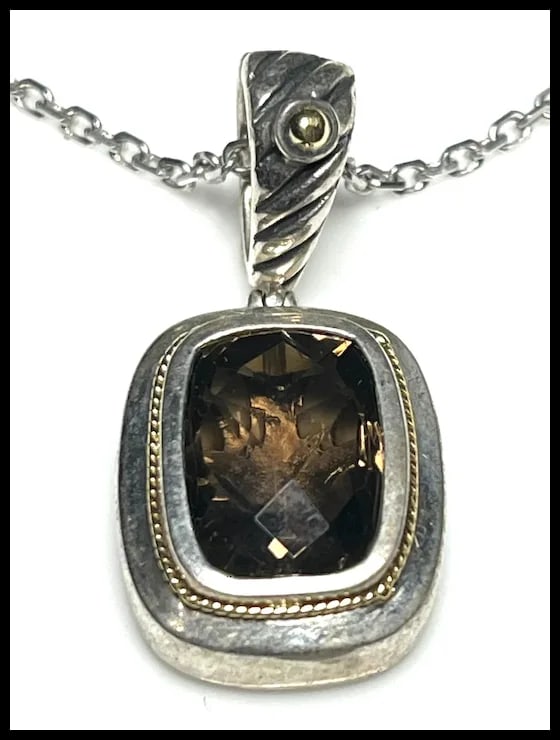 Estate Phillip Gavriel PG Sterling Silver & 18k Gold Smoky Quartz Filigree Cuff Bracelet, Earrings, - 8