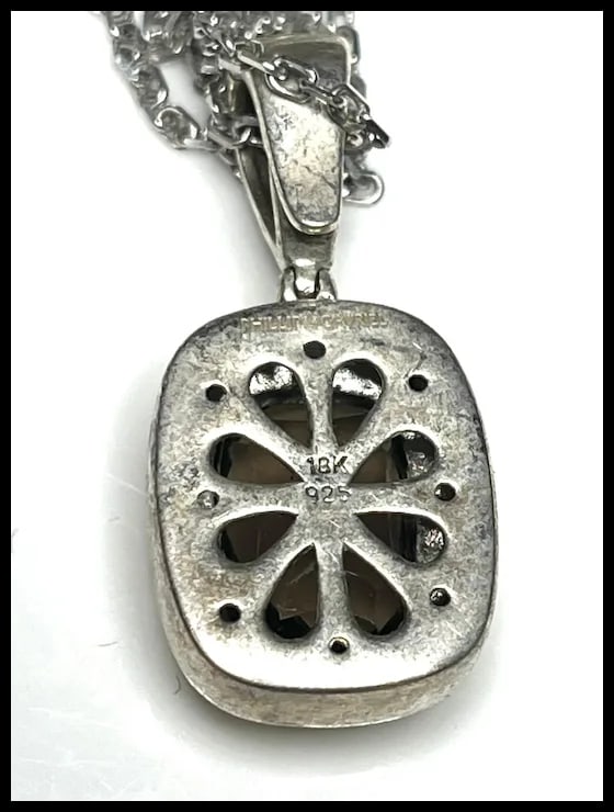 Estate Phillip Gavriel PG Sterling Silver & 18k Gold Smoky Quartz Filigree Cuff Bracelet, Earrings, - 9