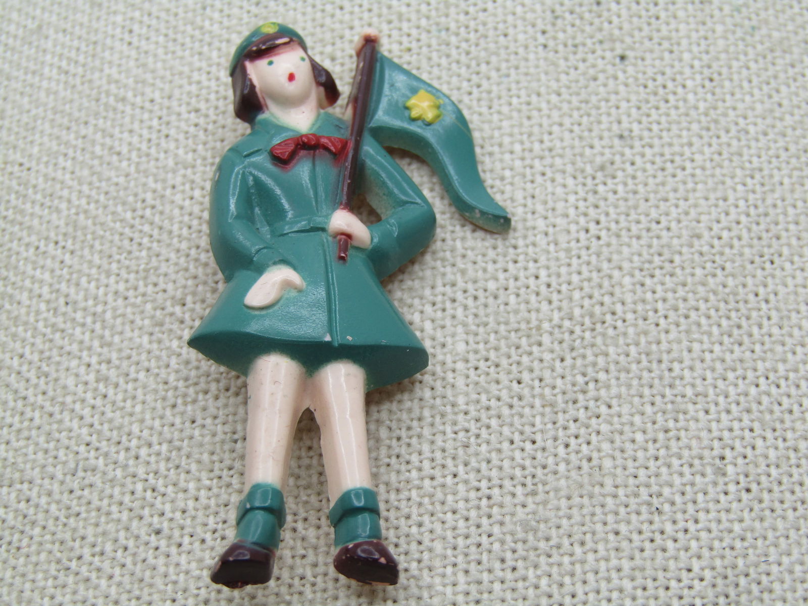Vintage Girl Scout with Flag Plastic Brooch, 1940's - 2