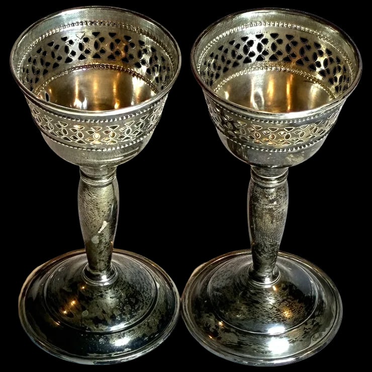 Pair of Vintage Sterling Silver Golblets - Glasses (1 of 10)