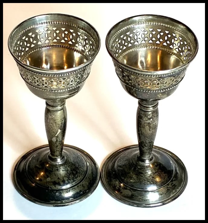 Pair of Vintage Sterling Silver Golblets - Glasses - 2