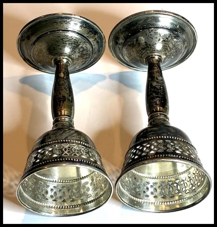 Pair of Vintage Sterling Silver Golblets - Glasses - 3