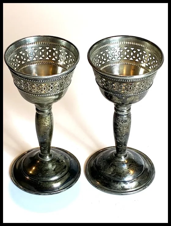 Pair of Vintage Sterling Silver Golblets - Glasses - 5
