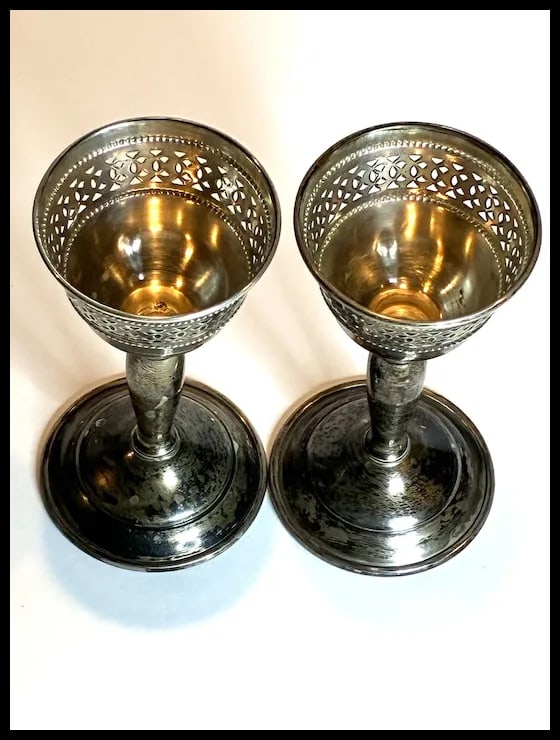 Pair of Vintage Sterling Silver Golblets - Glasses - 6