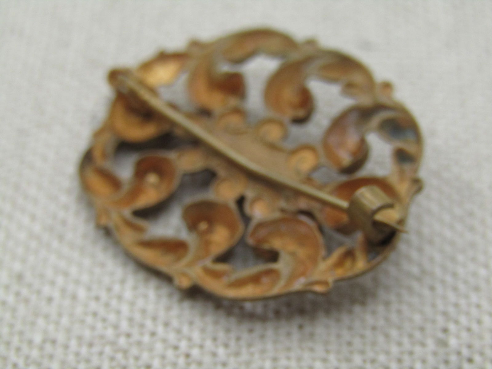 Vintage Victorian Scrolled Brooch, Purple Rhinestone, C-Clasp, 1800's-1910 - 4