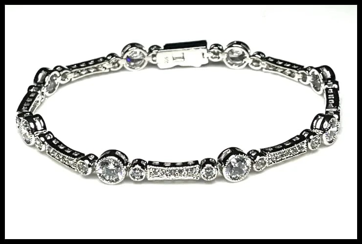 Estate Fancy Link CZ Tennis Bracelet - 2