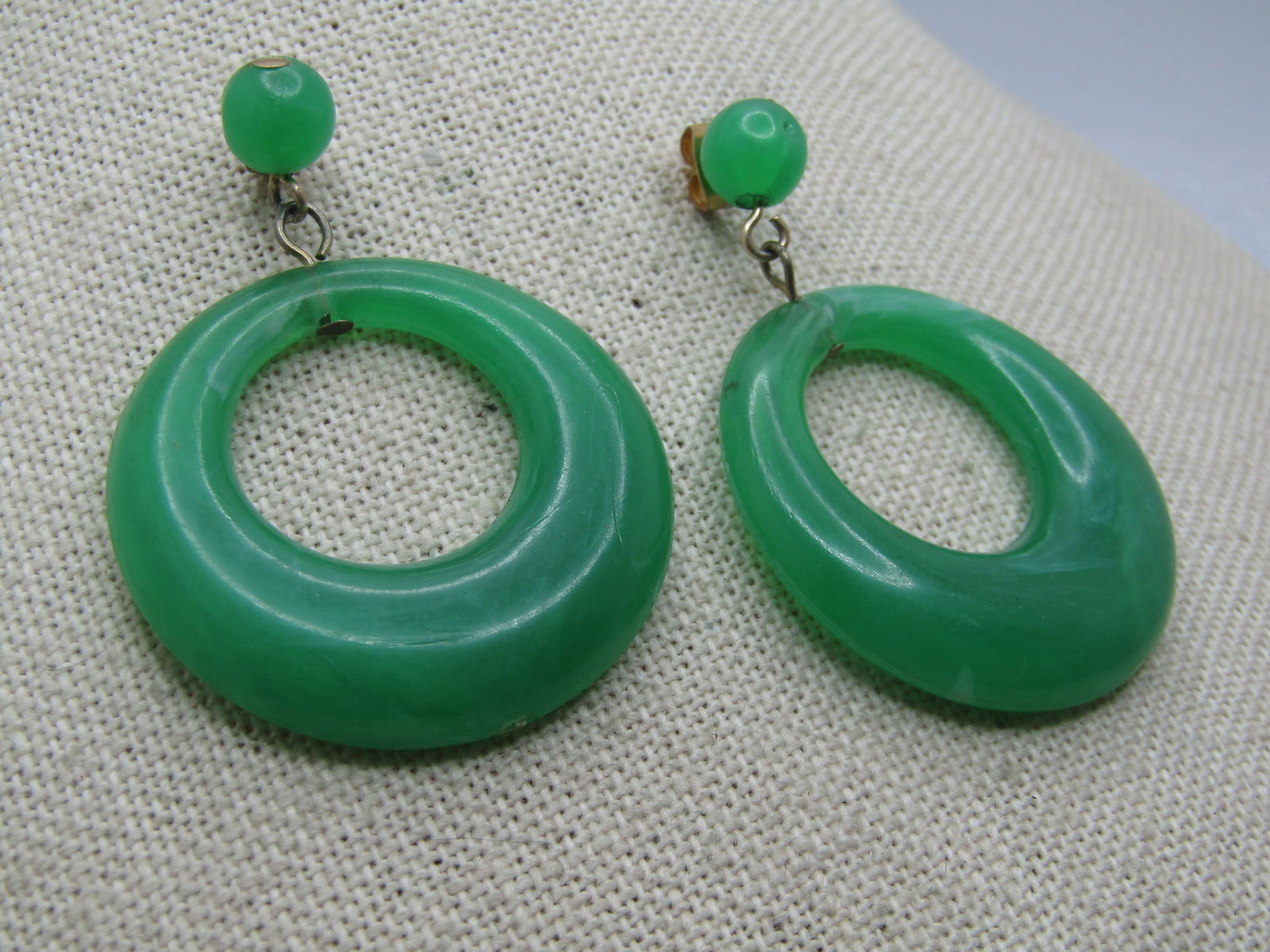 Vintage Green Stud & Drop Hoop Earrings, Pierced, 1960's-1970's - 2