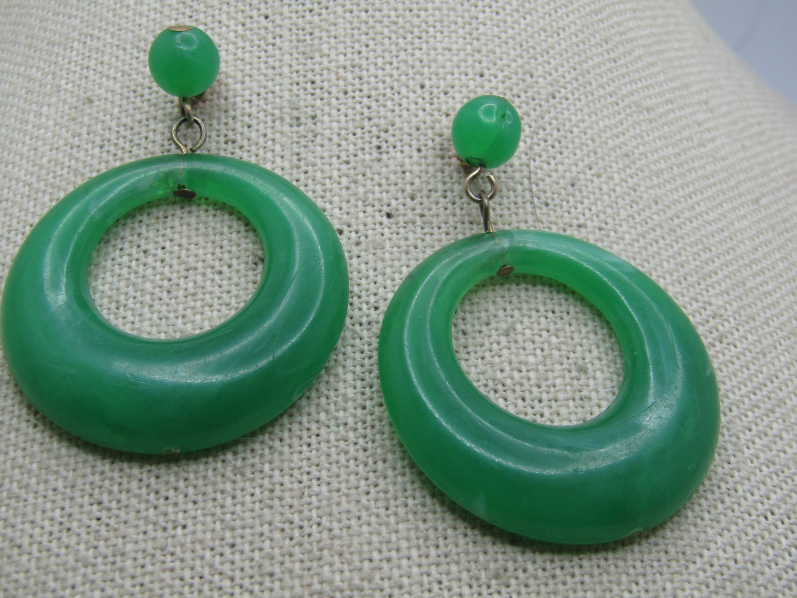 Vintage Green Stud & Drop Hoop Earrings, Pierced, 1960's-1970's - 3