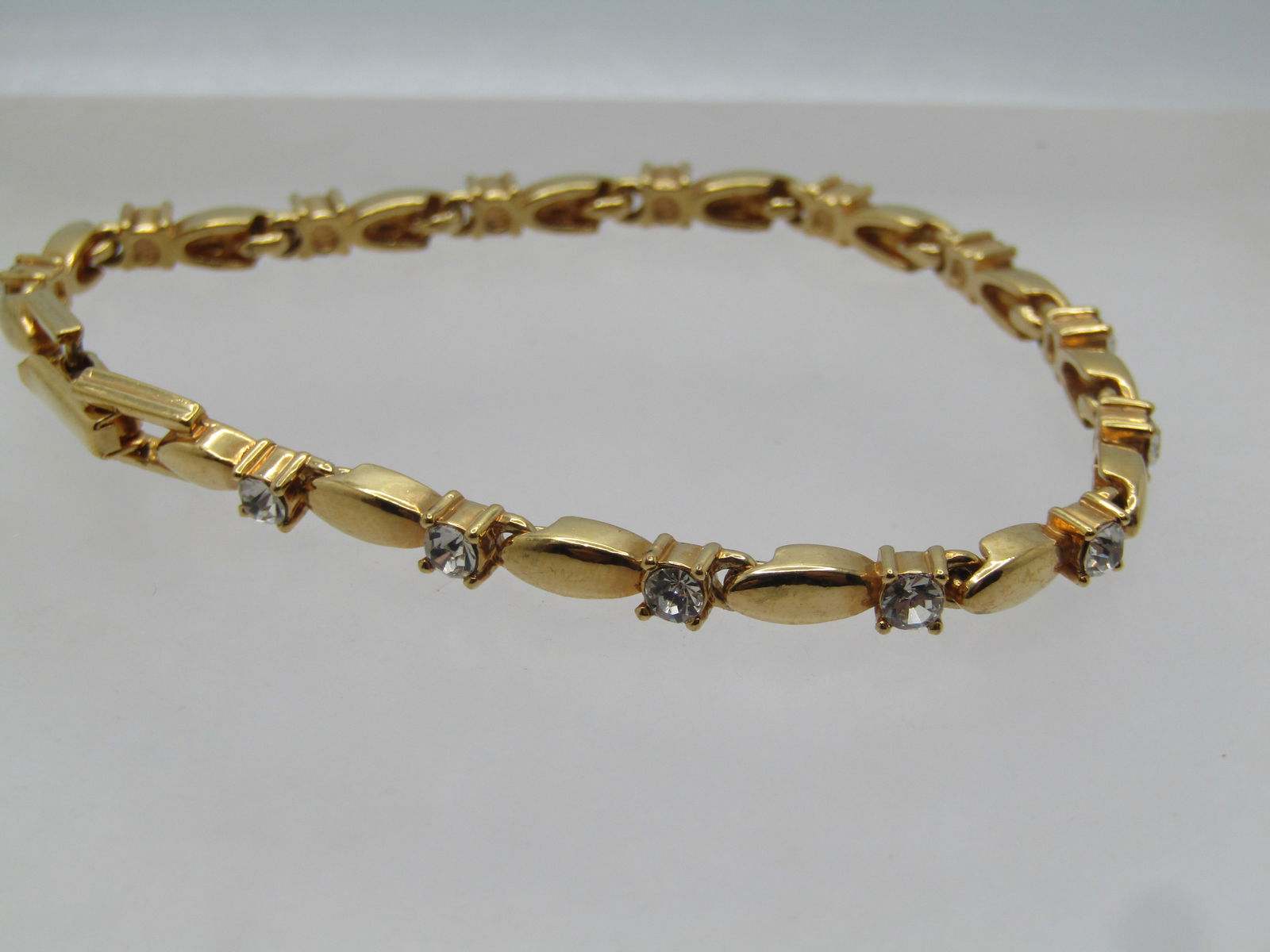 Vintage Gold Tone Rhinestone Tennis Bracelet, 7.25", 1980's (1 of 7)