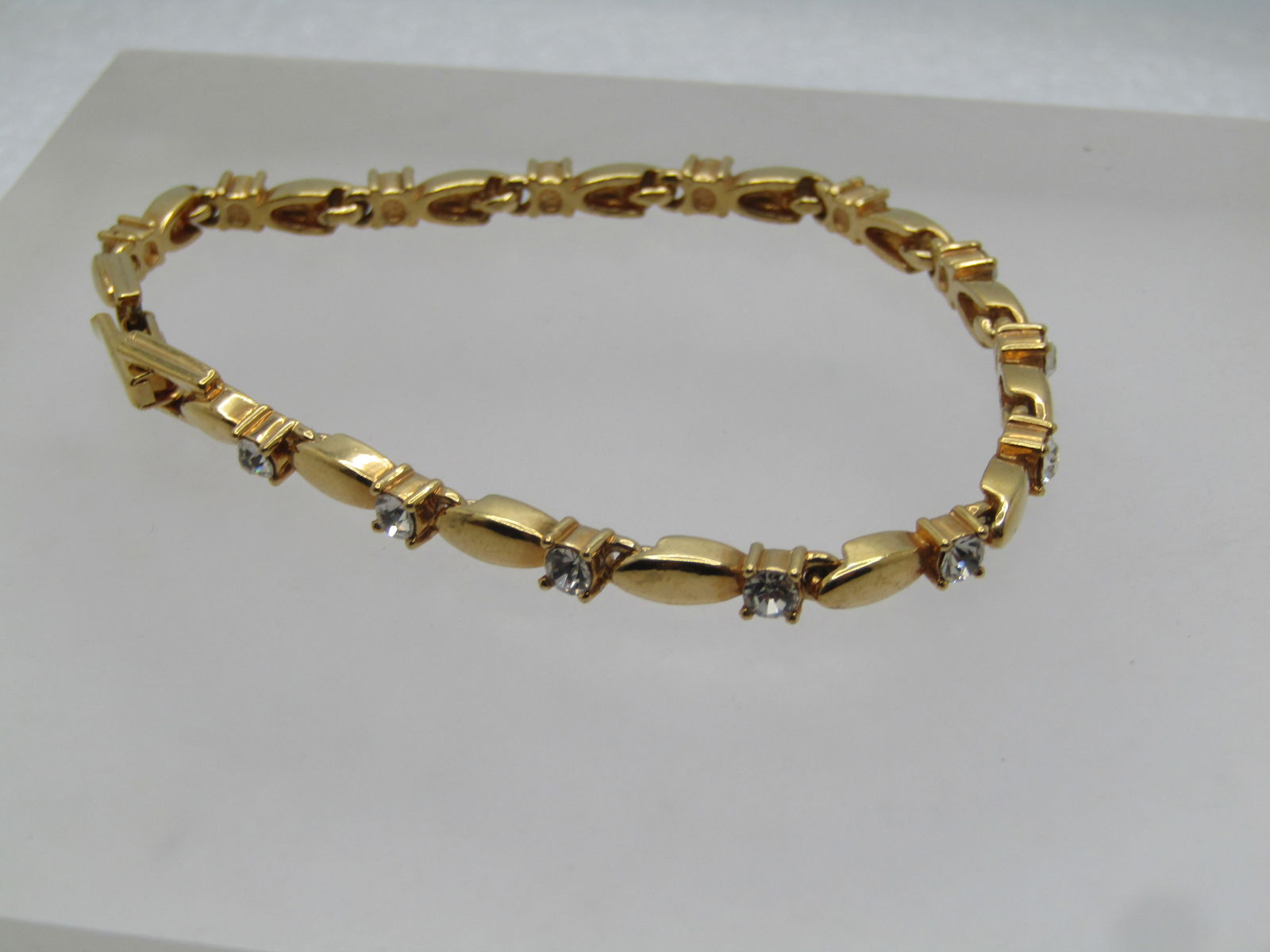 Vintage Gold Tone Rhinestone Tennis Bracelet, 7.25", 1980's - 2