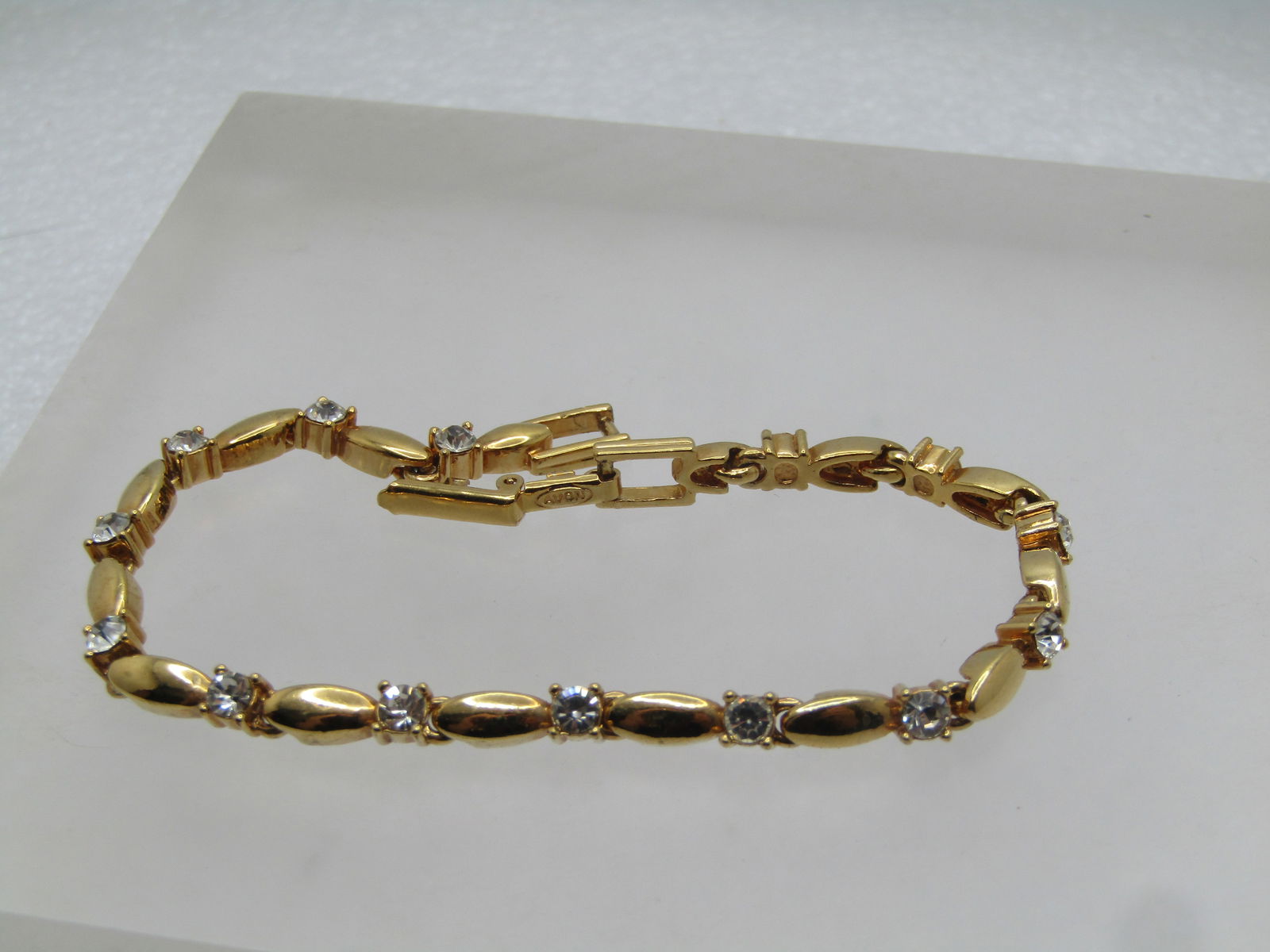 Vintage Gold Tone Rhinestone Tennis Bracelet, 7.25", 1980's - 5