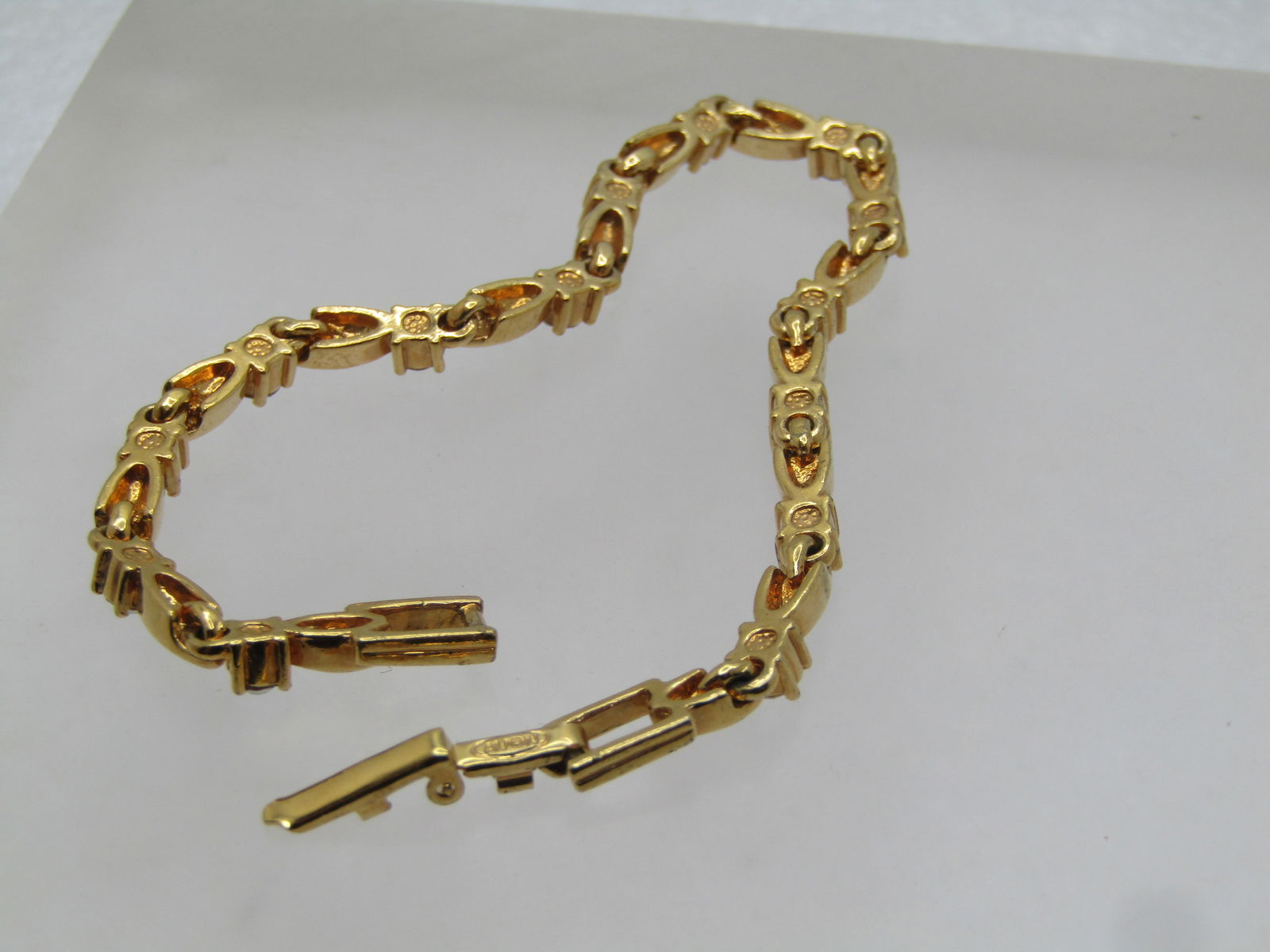 Vintage Gold Tone Rhinestone Tennis Bracelet, 7.25", 1980's - 6